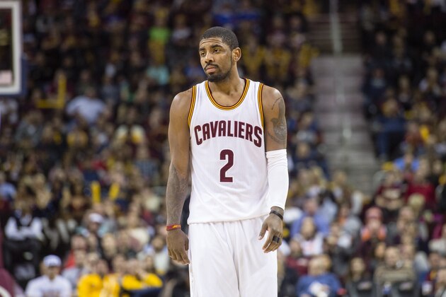 CLEVELAND, OH - FEBRUARY 8: Kyrie Irving #2 of the Cleveland Cavaliers pauses on the court during the second half against the Sacramento Kings at Quicken Loans Arena on February 8, 2016 in Cleveland, Ohio. The Cavaliers defeated the Kings 120-100. NOTE TO USER: User expressly acknowledges and agrees that, by downloading and/or using this photograph, user is consenting to the terms and conditions of the Getty Images License Agreement. Mandatory copyright notice. (Photo by Jason Miller/Getty Images)
