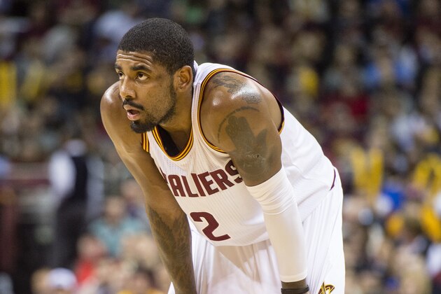CLEVELAND, OH - FEBRUARY 8: Kyrie Irving #2 of the Cleveland Cavaliers pauses on the court during the second half against the Sacramento Kings at Quicken Loans Arena on February 8, 2016 in Cleveland, Ohio. The Cavaliers defeated the Kings 120-100. NOTE TO USER: User expressly acknowledges and agrees that, by downloading and/or using this photograph, user is consenting to the terms and conditions of the Getty Images License Agreement. Mandatory copyright notice. (Photo by Jason Miller/Getty Images)