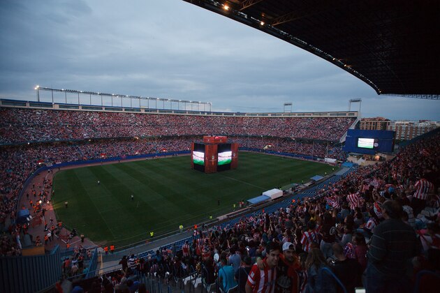 MADRID, SPAIN - MAY 24:  A general view of Vicente Calderon Stadium is seen during the UEFA Champions League Final match between Real Madrid CF and Club Atletico de Madrid on May 24, 2014 in Madrid, Spain. More than 85,000 Santiago Bernabeu seats have been sold out to watch on giant screens the UEFA Champions League Final which is being held at Lisbon. Vicente Calderon Stadium nearly sold out its 55,000 seats.  (Photo by Pablo Blazquez Dominguez/Getty Images)