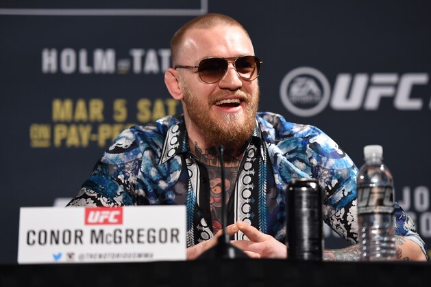 LAS VEGAS, NV - JANUARY 20:  Conor McGregor of Ireland answers questions from the media during the UFC 197 on-sale press conference event inside MGM Grand Hotel & Casino on January 20, 2016 in Las Vegas, Nevada. (Photo by Jeff Bottari/Zuffa LLC/Zuffa LLC via Getty Images)