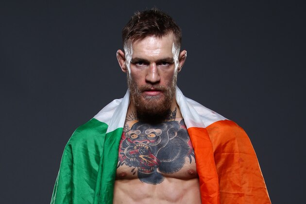 BOSTON, MA - JANUARY 18:  Conor 'The Notorious' McGregor of Ireland poses for a post fight portrait backstage during the UFC Fight Night event at the TD Garden on January 18, 2015 in Boston, Massachusetts. (Photo by Mike Roach/Zuffa LLC/Zuffa LLC via Getty Images)
