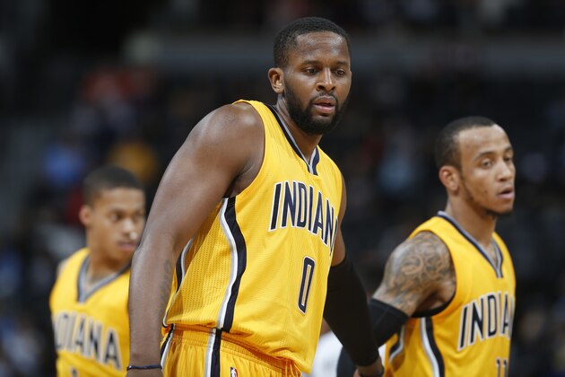 Indiana Pacers forward C.J. Miles (0) during the second half of an NBA basketball game Sunday, Jan. 17, 2016, in Denver. The Nuggets won 129-126. (AP Photo/David Zalubowski)