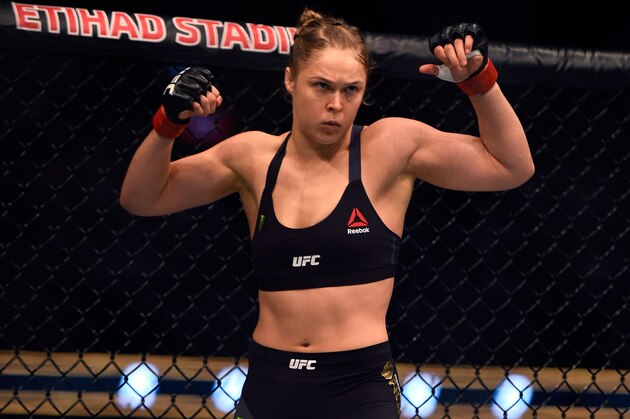 MELBOURNE, AUSTRALIA - NOVEMBER 15:  Ronda Rousey waits in her corner before facing Holly Holm in their women's bantamweight championship bout during the UFC 193 event at Etihad Stadium on November 15, 2015 in Melbourne, Australia. (Photo by Jeff Bottari/Zuffa LLC/Zuffa LLC via Getty Images)