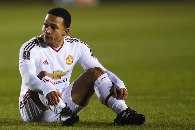 SHREWSBURY, ENGLAND - FEBRUARY 22:  Memphis Depay of Manchester United looks on during the Emirates FA Cup fifth round match between Shrewsbury Town and Manchester United at Greenhous Meadow on February 22, 2016 in Shrewsbury, England.  (Photo by Michael Regan/Getty Images)
