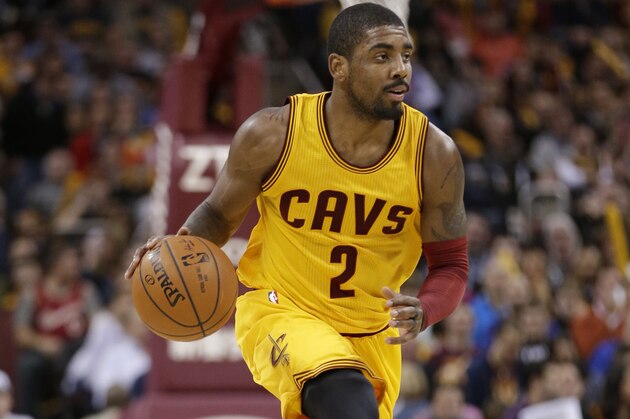 Cleveland Cavaliers' Kyrie Irving (2) drives against the New Orleans Pelicans in the second half of an NBA basketball game Saturday, Feb. 6, 2016, in Cleveland. (AP Photo/Tony Dejak)