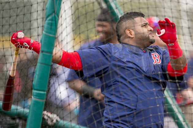 FT. MYERS, FL - FEBRUARY  23: Pablo Sandoval #48 of the Boston Red Sox takes batting practice during a team workout on February 23, 2016 at Fenway South in Fort Myers, Florida . (Photo by Billie Weiss/Boston Red Sox/Getty Images)