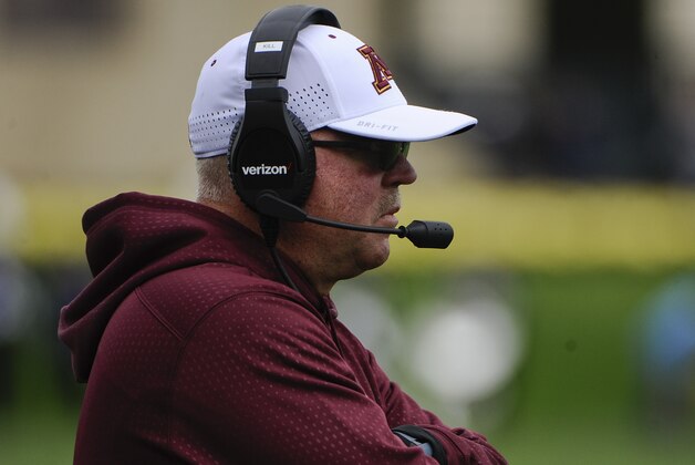 Minnesota head coach  Jerry Kill looks on during the second half of an NCAA college football game against Northwestern in Evanston, Ill.,  Saturday, Oct. 3, 2015. Northwestern beat Minnesota 27-0. (AP Photo/Matt Marton)