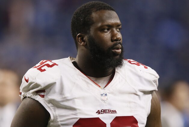 San Francisco 49ers defensive end Quinton Dial (92) following an NFL football game against the Detroit Lions Sunday, Dec. 27, 2015, in Detroit. (AP Photo/Duane Burleson)