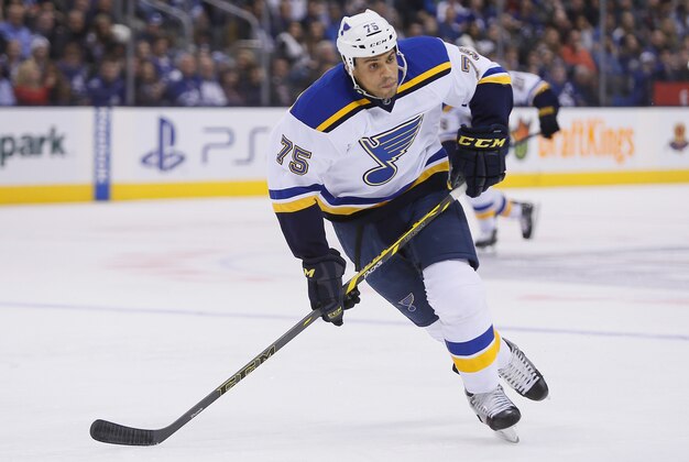Jan 2, 2016; Toronto, Ontario, CAN; St. Louis Blues forward Ryan Reaves (75) skates against the Toronto Maple Leafs at the Air Canada Centre. Toronto defeated St. Louis 4-1. Mandatory Credit: John E. Sokolowski-USA TODAY Sports