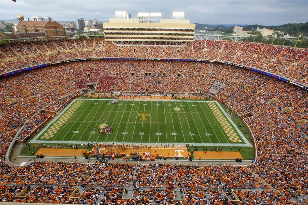 Tennessee's Neyland Stadium is seen during an NCAA college football game between Tennessee and Georgia Saturday, Oct. 10, 2015 in Knoxville, Tenn. (AP Photo/Wade Payne)