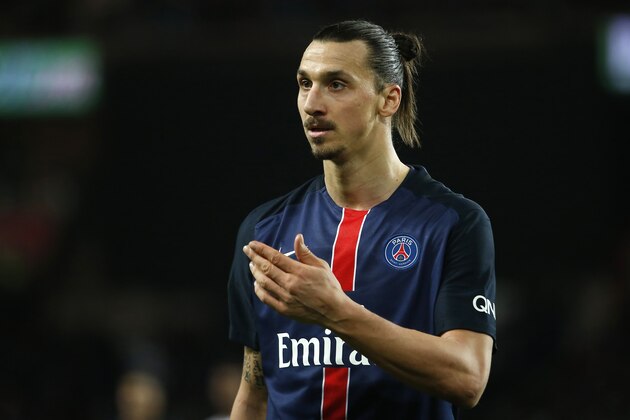 Paris Saint-Germain's Swedish forward Zlatan Ibrahimovic reacts during the French L1 football match between Paris Saint-Germain (PSG) and Reims at the Parc des Princes stadium in Paris on February 20, 2016. AFP PHOTO / THOMAS SAMSON / AFP / THOMAS SAMSON        (Photo credit should read THOMAS SAMSON/AFP/Getty Images)