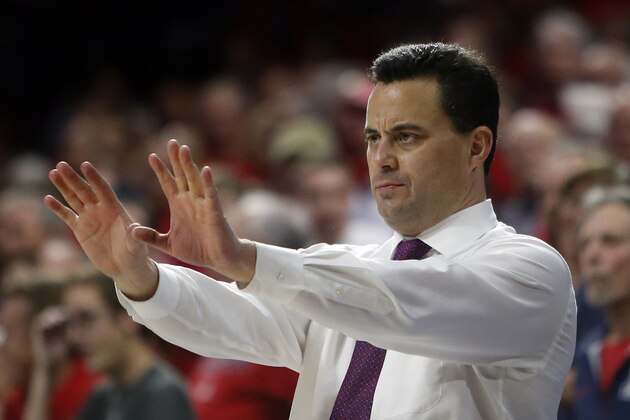 Arizona head coach Sean Miller during the second half of an NCAA college basketball game against UCLA, Friday, Feb 12, 2016, in Tucson, Ariz. Arizona defeated UCLA 81-75. (AP Photo/Rick Scuteri)