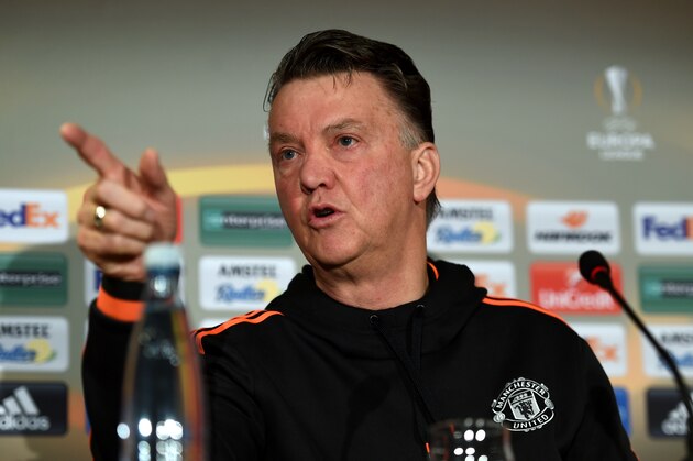 HERNING, DENMARK - FEBRUARY 17:  Louis van Gaal, Manager of Manchester United addresses the media during a press conference ahead of the UEFA Europa League Round of 32 match between FC Midtjylland and Manchester United at Herning MCH Multi Arena on February 17, 2016 in Herning, Denmark.  (Photo by Michael Regan/Getty Images)