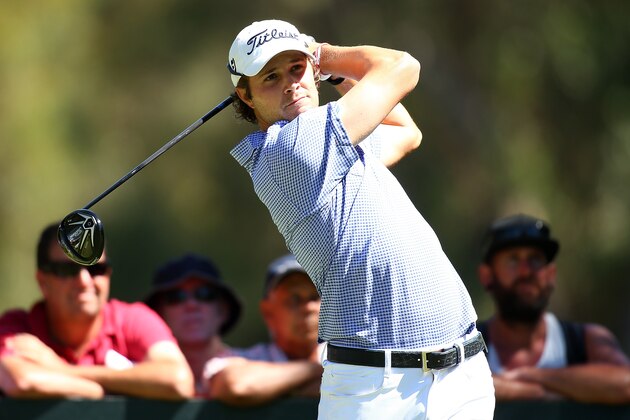 PERTH, AUSTRALIA - FEBRUARY 25:  Peter Uihlein of the USA watches his tee shot on the 11th hole during day one of the 2016 Perth International at Lake Karrinyup GC on February 25, 2016 in Perth, Australia.  (Photo by Paul Kane/Getty Images)