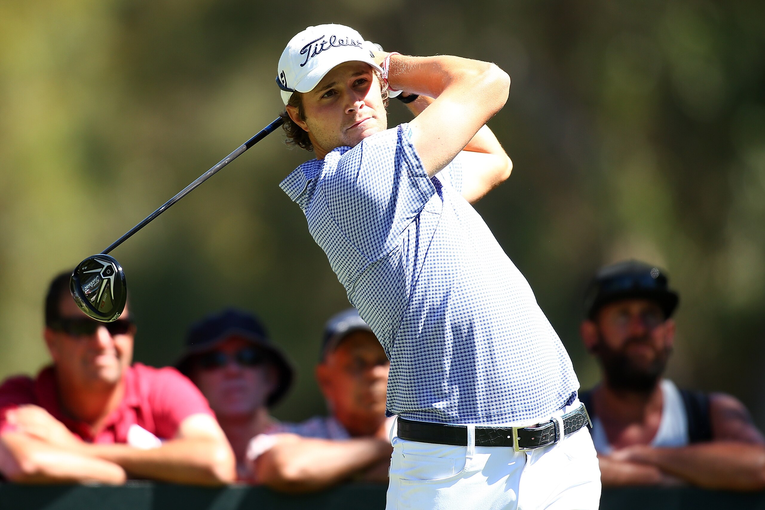 PERTH, AUSTRALIA - FEBRUARY 25:  Peter Uihlein of the USA watches his tee shot on the 11th hole during day one of the 2016 Perth International at Lake Karrinyup GC on February 25, 2016 in Perth, Australia.  (Photo by Paul Kane/Getty Images)