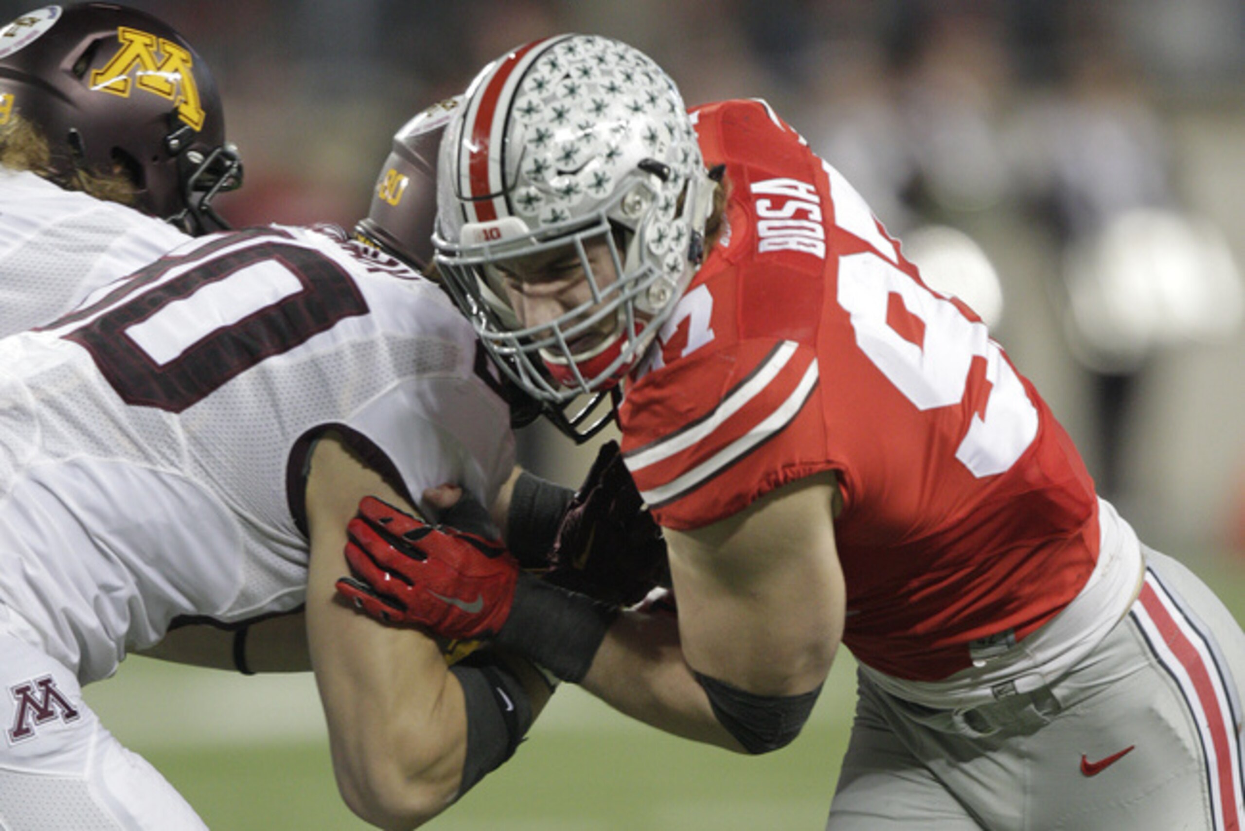 Ohio State defensive lineman Joey Bosa plays against Minnesota during an NCAA college football game Saturday, Nov. 7, 2015, in Columbus, Ohio. (AP Photo/Jay LaPrete)