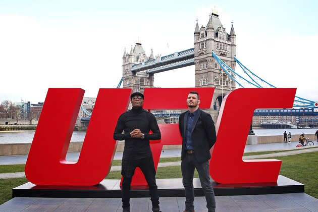 LONDON, ENGLAND - FEBRUARY 25:  Michael Bisping (R) and Anderson Silva pose at Tower Bridge on February 25, 2016 in London, England.  (Photo by Scott Heavey/Zuffa LLC/Zuffa LLC via Getty Images)