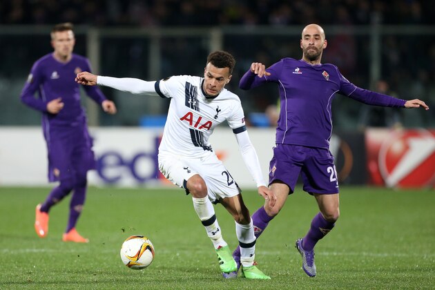 dFLORENCE - FEBRUARY 18: Dele Alli of Tottenham and Borja Valero of Fiorentina in action during the UEFA Europa League round of 32 first leg match between Fiorentina and Tottenham Hotspur at Stadio Artemio Franchi on February 18, 2016 in Florence, Italy. (Photo by Jean Catuffe/Getty Images) dFLORENCE - FEBRUARY 18: Dele Alli of Tottenham and Borja Valero of Fiorentina in action during the UEFA Europa League round of 32 first leg match between Fiorentina and Tottenham Hotspur at Stadio Artemio Franchi on February 18, 2016 in Florence, Italy. (Photo by Jean Catuffe/Getty Images)