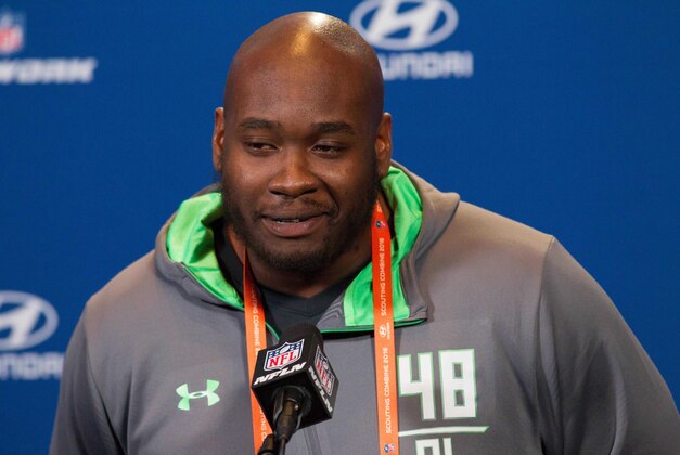 Feb 24, 2016; Indianapolis, IN, USA; Mississippi offensive lineman Laremy Tunsil speaks to the media during the 2016 NFL Scouting Combine at Lucas Oil Stadium. Mandatory Credit: Trevor Ruszkowski-USA TODAY Sports