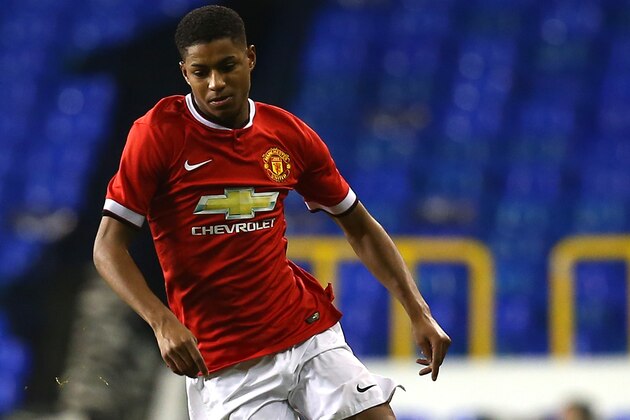 LONDON, ENGLAND - FEBRUARY 09: Marcus Rashford of Man United during the FA Youth Cup Fifth Round match between Tottenham Hotspur and Manchester United at White Hart Lane on February 09, 2015 in London, England. (Photo by Charlie Crowhurst/Getty Images)