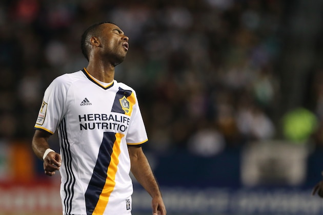 CARSON, CA - FEBRUARY 24: Ashley Cole of LA Galaxy reacts after failing to score during the CONCACAF Champions League match between LA Galaxy and Santos Laguna at StubHub Center on February 24, 2016 in Carson, California.  (Photo by Matthew Ashton - AMA/Getty Images)