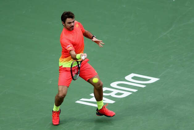 DUBAI, UNITED ARAB EMIRATES - FEBRUARY 26:  Stan Wawrinka of Switzerland in action during his semi final match against Nick Kyrgios of Australia on day seven of the ATP Dubai Duty Free Tennis Championship at the Dubai Duty Free Stadium on February 26, 2016 in Dubai, United Arab Emirates.  (Photo by Warren Little/Getty Images)