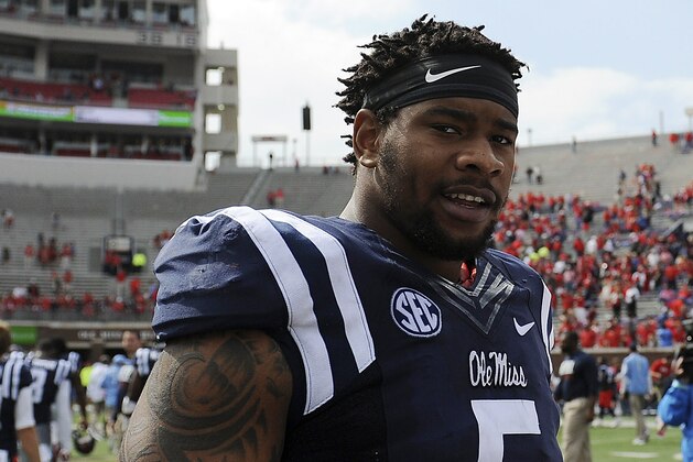 Oct 10, 2015; Oxford, MS, USA; Mississippi Rebels defensive tackle Robert Nkemdiche (5) after the game against the New Mexico State Aggies at Vaught-Hemingway Stadium. Mississippi Rebels beats New Mexico State Aggies 52-3. Mandatory Credit: Justin Ford-USA TODAY Sports