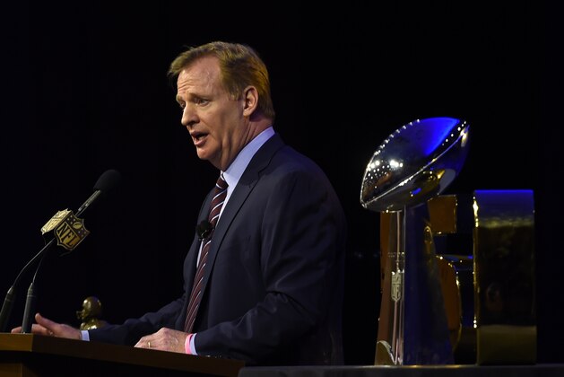 NFL Commissioner Roger Goodell speaks at the Super Bowl 50 press conference February 5, 2016 at the Moscone Convention Center in San Francisco, California.
A perfectly scripted duel between Peyton Manning and his heir apparent Cam Newton will captivate America on Sunday as the Super Bowl marks its 50th anniversary with a quarterback showdown for the ages. / AFP / Timothy A. CLARY        (Photo credit should read TIMOTHY A. CLARY/AFP/Getty Images)