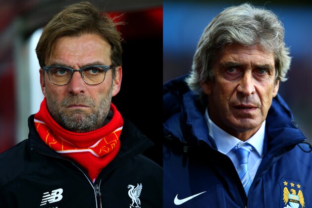 (FILE PHOTO - Image Numbers 502929048 (L) and 456637674)  In this composite image a comparison has been made between Jurgen Klopp, manager of Liverpool  and Manuel Pellegrini, manager of Manchester City. Liverpool and Manchester City meet in the Capital One Cup Final at Wembley Stadium on February 28, 2016 in London,England. ***LEFT IMAGE*** SUNDERLAND, ENGLAND - DECEMBER 30: Jurgen Klopp, manager of Liverpool looks on before the Barclays Premier League match between Sunderland and Liverpool at Stadium of Light on December 30, 2015 in Sunderland, England. (Photo by Ian MacNicol/Getty Images) ***RIGHT IMAGE*** BIRMINGHAM, ENGLAND - OCTOBER 04: Manuel Pellegrini, manager of Manchester City looks on before the Barclays Premier League match between Aston Villa and Manchester City at Villa Park on October 4, 2014 in Birmingham, England. (Photo by Ian Walton/Getty Images)