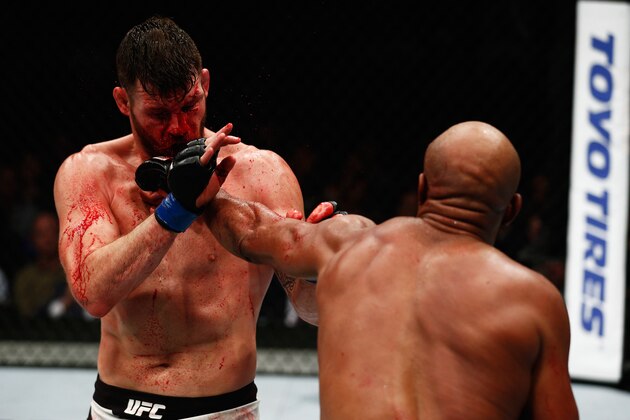 LONDON, ENGLAND - FEBRUARY 27:  Anderson 'The Spider' Silva of Brazil (R) and Michael 'The Count' Bisping of England (L) compete in their Middleweight bout during the UFC Fight Night held at at Indigo at The O2 Arena on February 27, 2016 in London, England.  (Photo by Dean Mouhtaropoulos/Zuffa LLC/Zuffa LLC via Getty Images)