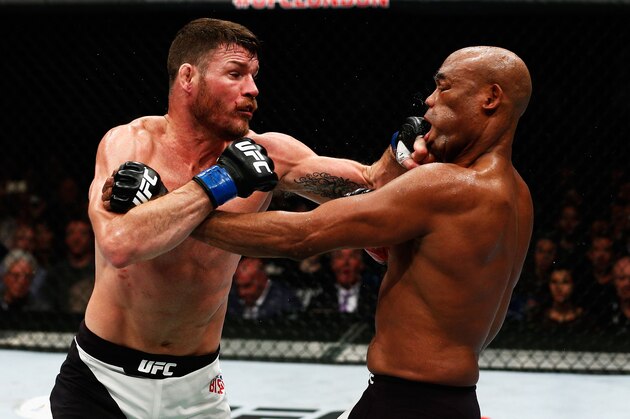 LONDON, ENGLAND - FEBRUARY 27:  Anderson 'The Spider' Silva of Brazil (R) and Michael 'The Count' Bisping of England (L) compete in their Middleweight bout during the UFC Fight Night held at at Indigo at The O2 Arena on February 27, 2016 in London, England.  (Photo by Dean Mouhtaropoulos/Zuffa LLC/Zuffa LLC via Getty Images)