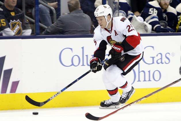 Ottawa Senators' Chris Neil plays against the Columbus Blue Jackets in an NHL hockey game Saturday, Feb. 13, 2016, in Columbus, Ohio. (AP Photo/Jay LaPrete)