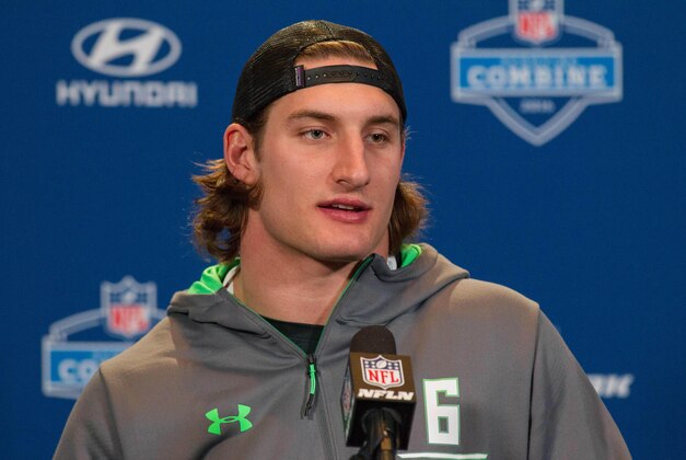 Feb 26, 2016; Indianapolis, IN, USA; Ohio State defensive lineman Joey Bosa speaks to the media during the 2016 NFL Scouting Combine at Lucas Oil Stadium. Mandatory Credit: Trevor Ruszkowski-USA TODAY Sports