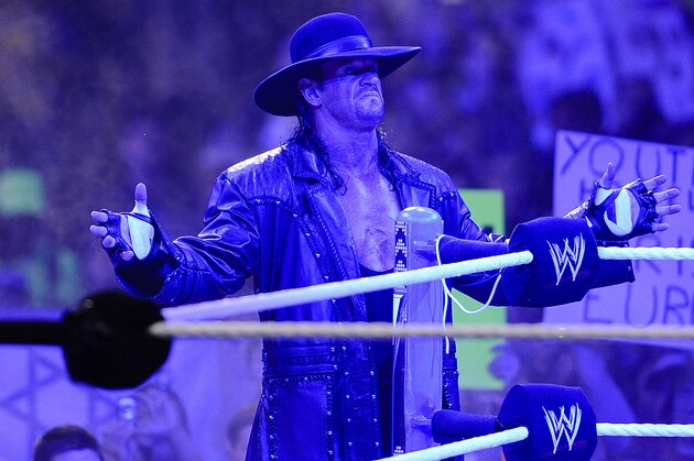 WWE Superstar Undertaker during WrestleMania XXVII at the Georgia Dome in Atlanta, Georgia on Sunday, April 3, 2011. (Paul Abell/AP Images for WWE Corp.)