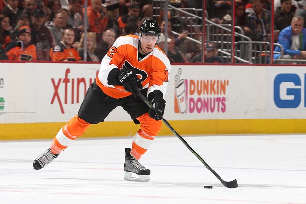 PHILADELPHIA, PA - DECEMBER 21: Michael Raffl #12 of the Philadelphia Flyers in action against the St. Louis Blues at Wells Fargo Center on December 21, 2015 in Philadelphia, Pennsylvania. (Photo by Patrick Smith/Getty Images)