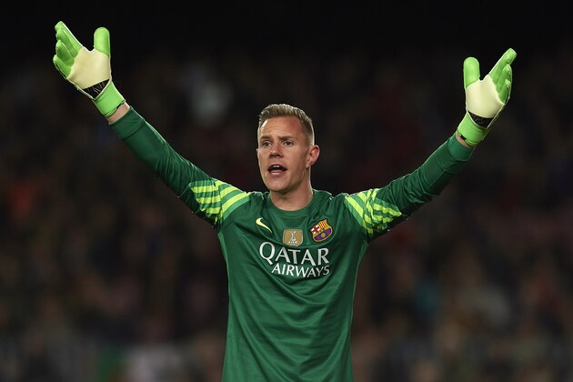 BARCELONA, SPAIN - FEBRUARY 03:  Ter Stegen of Barcelona reacts during the Copa del Rey Semi Final, first leg match between FC Barcelona and Valencia CF at Nou Camp on February 03, 2016 in Barcelona, Spain.  (Photo by Manuel Queimadelos Alonso/Getty Images)