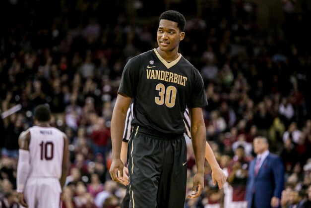 Jan 9, 2016; Columbia, SC, USA; Vanderbilt Commodores center Damian Jones (30) after fouling out against the South Carolina Gamecocks in the second half at Colonial Life Arena. Mandatory Credit: Jeff Blake-USA TODAY Sports