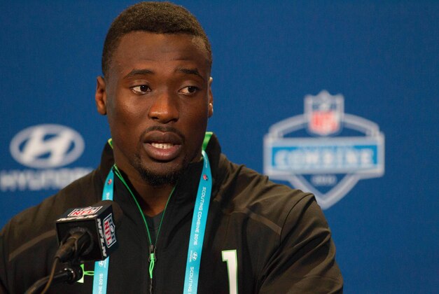 Feb 27, 2016; Indianapolis, IN, USA; Clemson defensive back Mackensie Alexander speaks to the media during the 2016 NFL Scouting Combine at Lucas Oil Stadium. Mandatory Credit: Trevor Ruszkowski-USA TODAY Sports