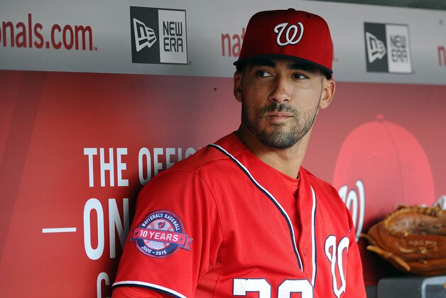Sep 28, 2015; Washington, DC, USA; Washington Nationals shortstop Ian Desmond (20) in the dugout during the game between the Washington Nationals and the Cincinnati Reds at Nationals Park. Mandatory Credit: Brad Mills-USA TODAY Sports