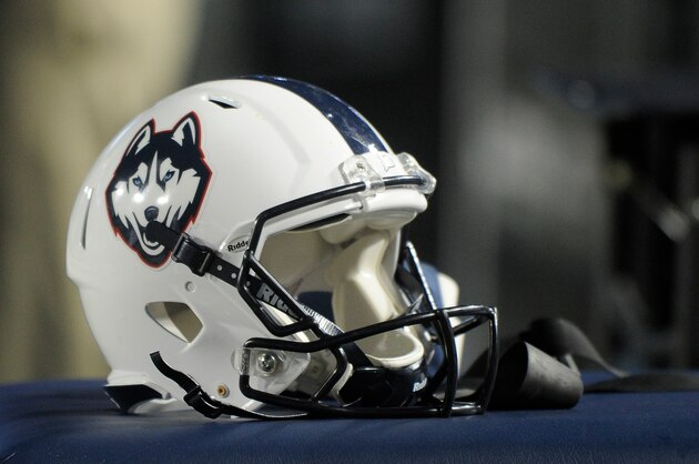 PROVO, UT - OCTOBER 2: View of a Connecticut Huskies helmet during the game between the Huskies and the Brigham Young Cougars at LaVell Edwards Stadium on October 2, 2015 in Provo Utah. (Photo by Gene Sweeney Jr/Getty Images)