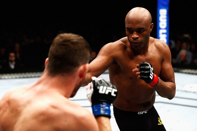 LONDON, ENGLAND - FEBRUARY 27:  Anderson 'The Spider' Silva of Brazil and Michael 'The Count' Bisping of England compete in their Middleweight bout during the UFC Fight Night held at at Indigo at The O2 Arena on February 27, 2016 in London, England.  (Photo by Dean Mouhtaropoulos/Zuffa LLC/Zuffa LLC via Getty Images)