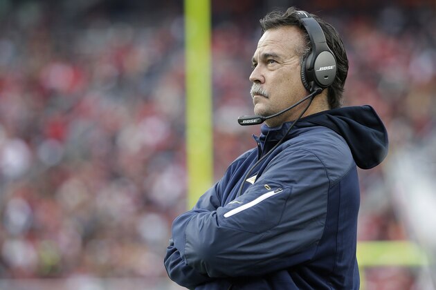 St. Louis Rams head coach Jeff Fisher against the San Francisco 49ers during an NFL football game in Santa Clara, Calif., Sunday, Jan. 3, 2016. (AP Photo/Marcio Jose Sanchez)