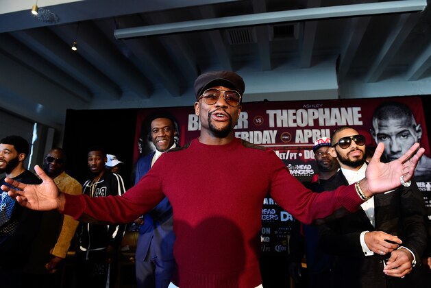 WASHINGTON, DC - FEBRUARY 29:  Promoter and former champion boxer Floyd Mayweather Jr. speaks during a press conference to announce the fight between Adrien Broner and Ashely Theophane at W Hotel Washington DC on February 29, 2016 in Washington, DC.  (Photo by Patrick McDermott/Getty Images)