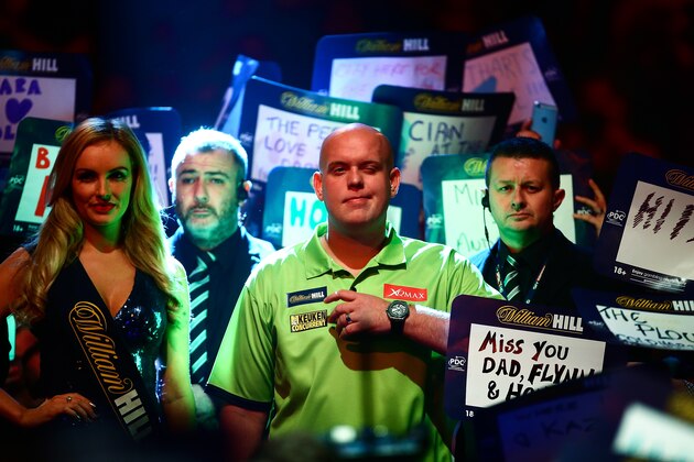 LONDON, ENGLAND - DECEMBER 29:  Michael van Gerwen of Holland walks in ahead of his third round match against Raymond van Barneveld of Holland on Day Eleven of the 2016 William Hill PDC World Darts Championships at Alexandra Palace on December 29, 2015 in London, England.  (Photo by Jordan Mansfield/Getty Images)
