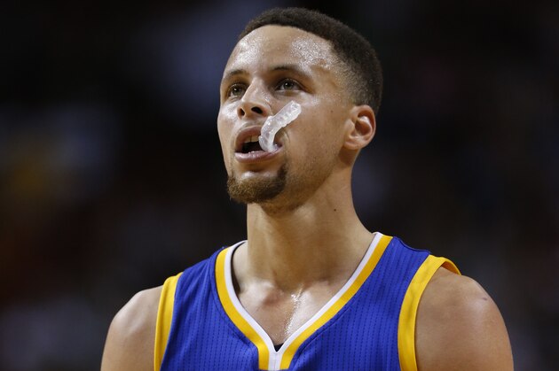 Golden State Warriors guard Stephen Curry is shown during the second half of an NBA basketball game against the Miami Heat, Wednesday, Feb. 24, 2016, in Miami. The Warriors defeated the Heat 118-112. (AP Photo/Wilfredo Lee)