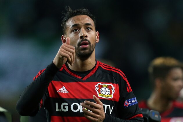 Leverkusen's Karim Bellarabi gestures to the supporters at the end of a Europa League round of 32, first leg, soccer match between Sporting CP and Bayer 04 Leverkusen at the Alvalade stadium in Lisbon, Thursday, Feb. 18 2016. Bellarabi scored the game's only goal. (AP Photo/Armando Franca) Leverkusen's Karim Bellarabi gestures to the supporters at the end of a Europa League round of 32, first leg, soccer match between Sporting CP and Bayer 04 Leverkusen at the Alvalade stadium in Lisbon, Thursday, Feb. 18 2016. Bellarabi scored the game's only goal. (AP Photo/Armando Franca)