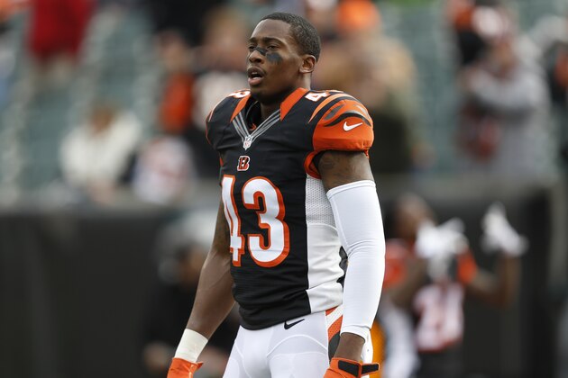 Cincinnati Bengals strong safety George Iloka walks the field during practice before an NFL football game against the St. Louis Rams, Sunday, Nov. 29, 2015, in Cincinnati. (AP Photo/Frank Victores)