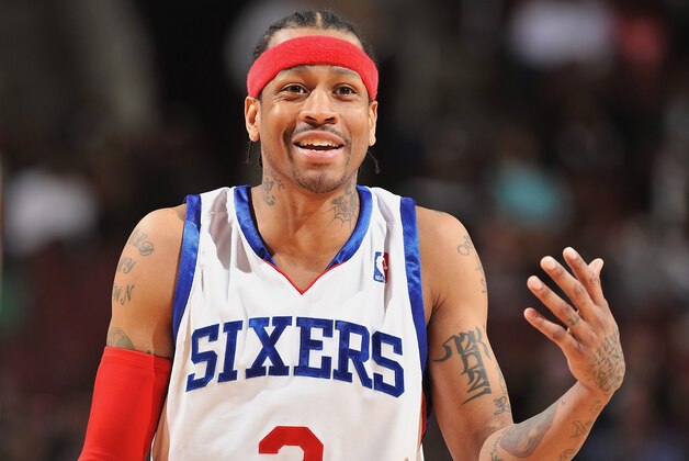 PHILADELPHIA - JANUARY 20:  Allen Iverson #3 of the Philadelphia 76ers smiles on the court during the game against the Portland Trail Blazers on January 20, 2010 at Wachovia Center in Philadelphia, Pennsylvania.  The Blazers won 98-90.  NOTE TO USER: User expressly acknowledges and agrees that, by downloading and/or using this Photograph, user is consenting to the terms and conditions of the Getty Images License Agreement. Mandatory Copyright Notice: Copyright 2010 NBAE  (Photo by Jesse D. Garrabrant/NBAE via Getty Images)
