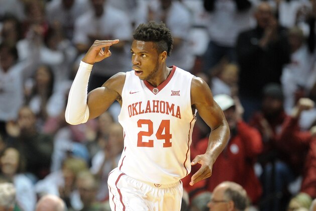 Mar 1, 2016; Norman, OK, USA; Oklahoma Sooners guard Buddy Hield (24) reacts after a play against the Baylor Bears during the first halt at Lloyd Noble Center. Mandatory Credit: Mark D. Smith-USA TODAY Sports