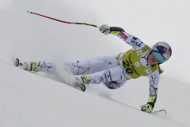 Lindsey Vonn, of the United States speeds down the course during an alpine ski, women's World Cup, combined race, in Soldeu, Andorra, Sunday, Feb. 28, 2016. (AP Photo/Pier Marco Tacca) Lindsey Vonn, of the United States speeds down the course during an alpine ski, women's World Cup, combined race, in Soldeu, Andorra, Sunday, Feb. 28, 2016. (AP Photo/Pier Marco Tacca)